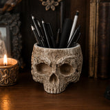 6IN Halloween Handcrafted Half Skull Flower Pot Decor