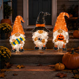 30IN Pre-Lit Halloween Gnome Trio Outdoor LED Lawn Decoration