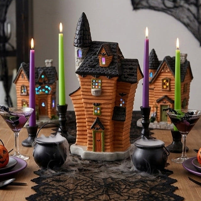 12IN Pre-Lit Black Haunted House Halloween LED Decor