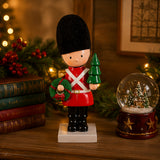 11IN Christmas Soldier Figurine with Wreath and Tree Holiday Tabletop Decor