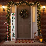 47IN Believe Metal Vertical Holiday Wall Sign Elf Theme