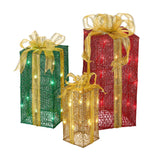 Pre-Lit Multicolor Christmas Gift Boxes Set of 3 with Warm White Lights