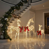 Champagne Glitter Deer Family 3-Piece with Warm White LED Lights