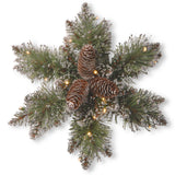 Pre-Lit 14 in. Glittery Bristle Pine Snowflake with Warm White LED Lights