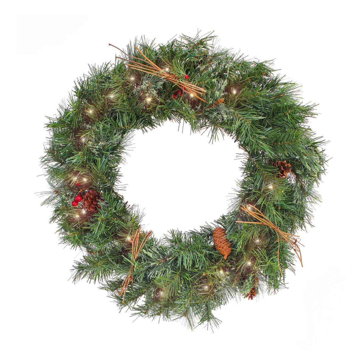 Pre-Lit 24 in. Glistening Pine Christmas Wreath with Warm White LED Lights