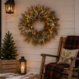 Pre-Lit 24 in. North Conway Christmas Wreath with Clear Lights with Eucalyptus and Pinecones