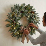 30IN Pre Lit Snowy Morgan Spruce Wreath with Smart Twinkly LED Lights