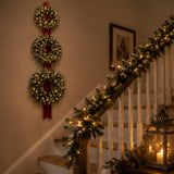 Pre-Lit 26 Inch Glittery Bristle Triple Wreath Door Hanger with LED Lights