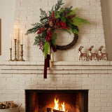 24 in. Christmas Joy Chimes Wreath with Red Berries, Holiday Door and Mantle Indoor Decor