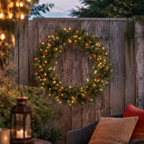 Pre-Lit 36 in. Crestwood Spruce Christmas Wreath with 200 Clear Lights, Plug-In Holiday Door Decoration
