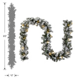 9FT Pre-Lit Snowy Camden Garland with Clear Lights