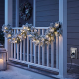 9FT Pre-Lit Snowy Camden Garland with Clear Lights