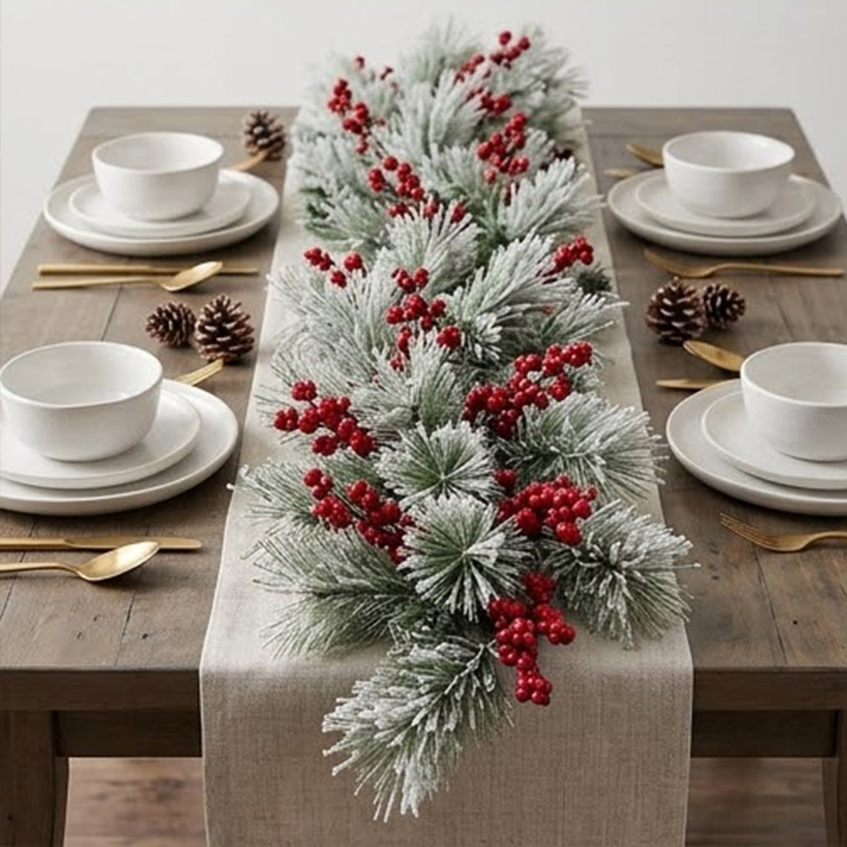Snowy Pine Berry Plastic Garland, 8 Foot Decorative Christmas Garland