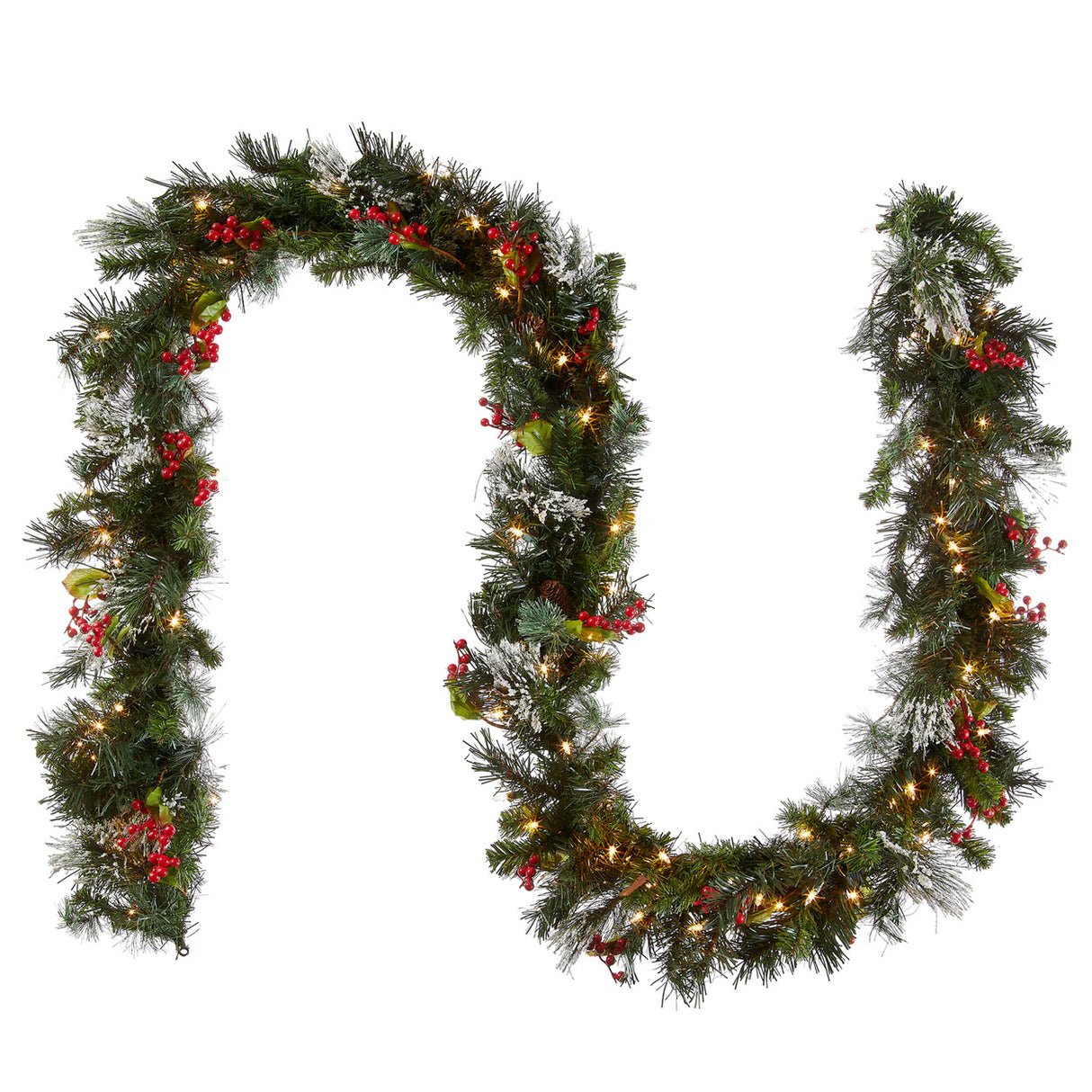 Pre-Lit Wintry Pine Garland with Clear Lights, 9 Foot (Plug-In)
