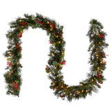 Pre-Lit Wintry Pine Garland with Clear Lights, 9 Foot (Plug-In)