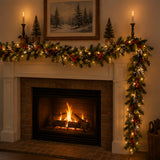 Pre-Lit Wintry Pine Garland with Clear Lights, 9 Foot (Plug-In)