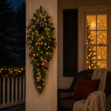 Pre-Lit Frosted Berry Teardrop Swag with Warm White LED Lights, 36 Inch
