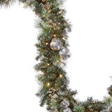 Pre-Lit Glittery Pine Pomegranate Garland with Clear Lights, 9 Foot (Plug-In)