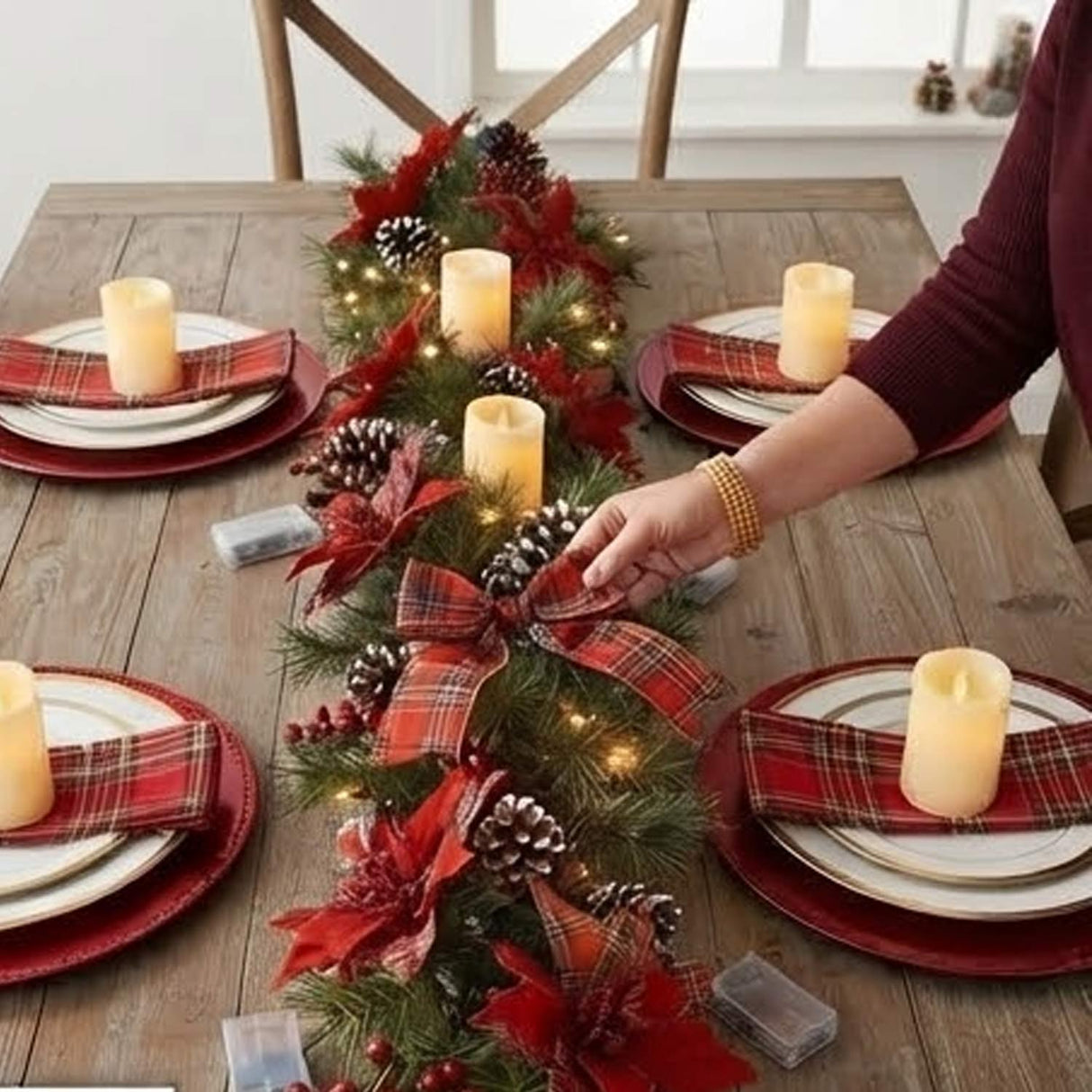 Pre-Lit Tartan Plaid Garland with Warm White LED Lights, 9 Foot