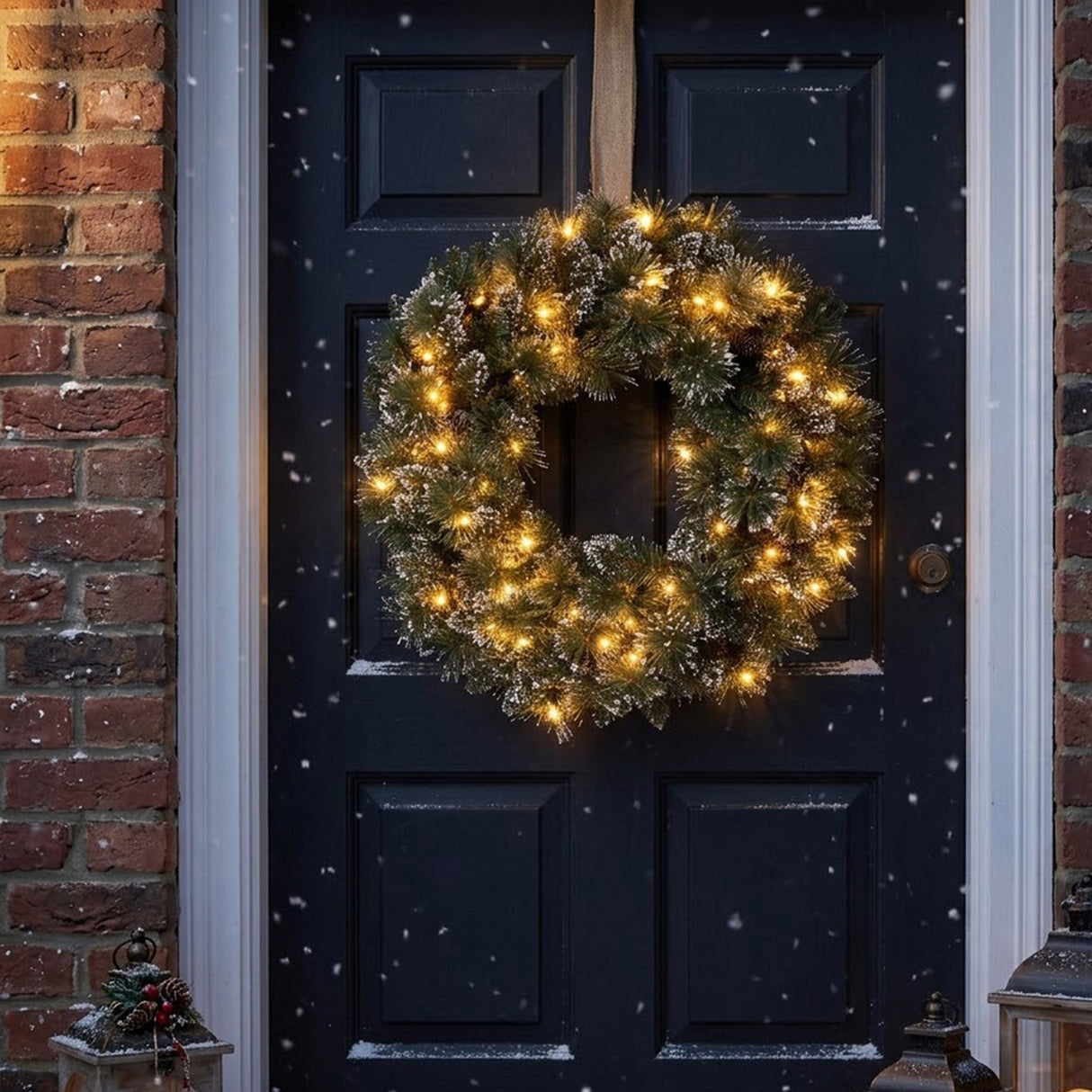 Pre-Lit Glittery Bristle Pine Wreath with Clear Lights, 24 Inch