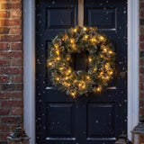 Pre-Lit Glittery Bristle Pine Wreath with Clear Lights, 24 Inch