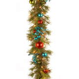Pre-Lit Retro Ornament Christmas Garland with Warm White LED Lights, 9 Foot
