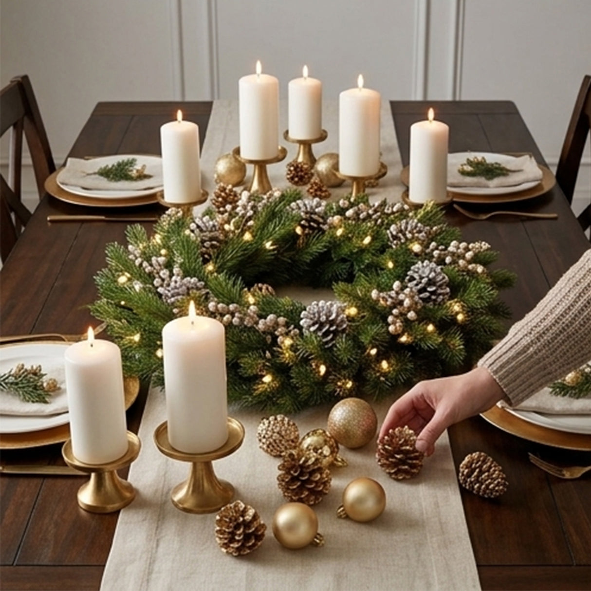 Crestwood Gold Spruce Pre-Lit Christmas Wreath with LED Lights, 24 Inch