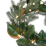 Pre-Lit Magnolia Mix Pine Wreath with Warm White LED Berry Lights, 24 Inch