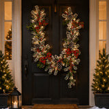 Pre-Lit Snowy General Store Garland with Plaid Bows & LED Lights, 9ft