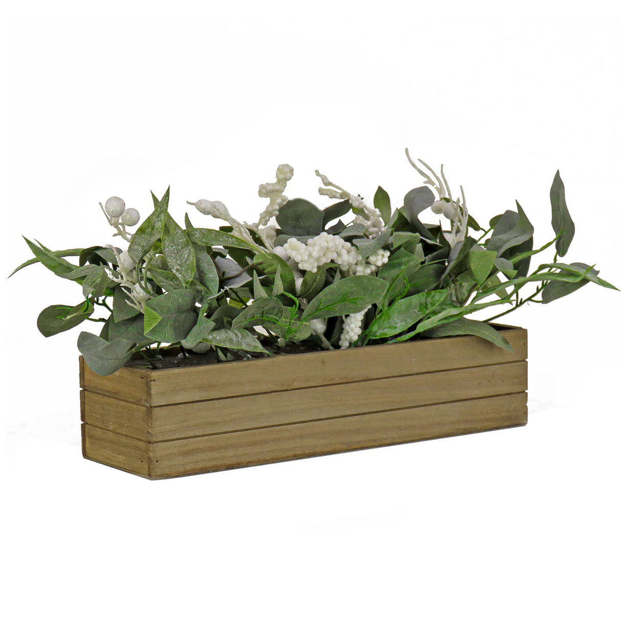22in Christmas Greenery Planter Box with White Berry Centerpiece