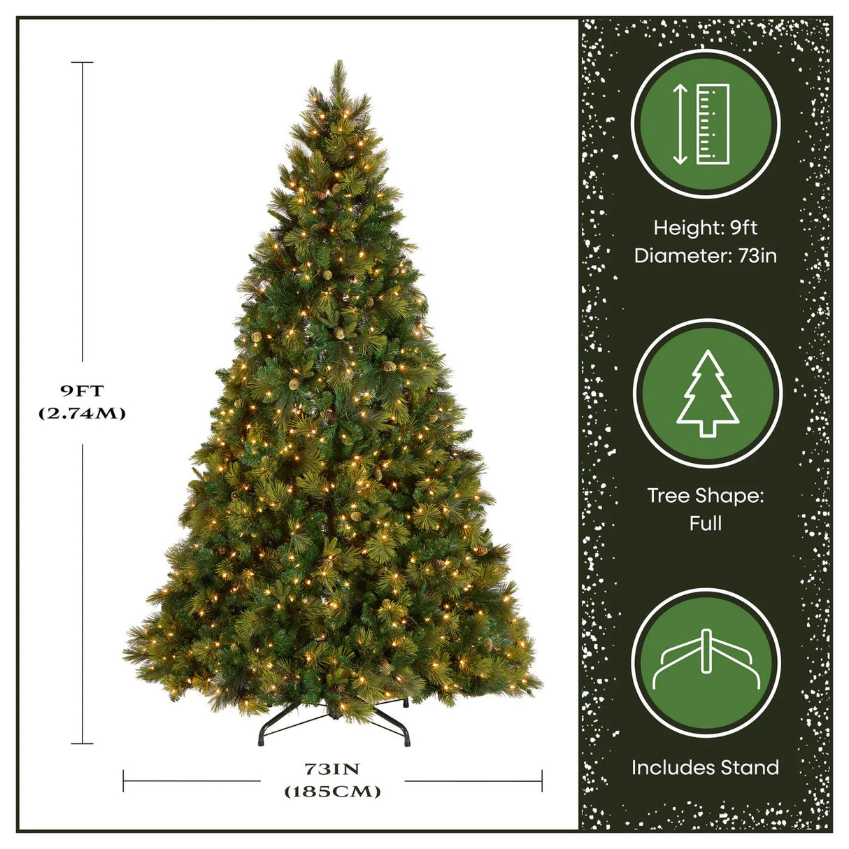 9ft Pre-Lit Carolina Pine Christmas Tree with Clear Lights & Pinecones