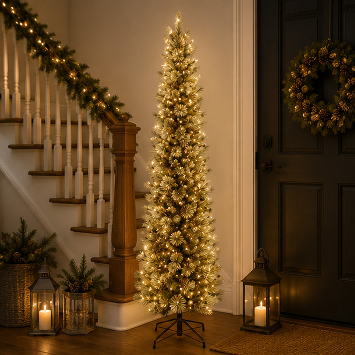 10ft Pre-Lit Carolina Pine Slim Artificial Christmas Tree with Clear Lights