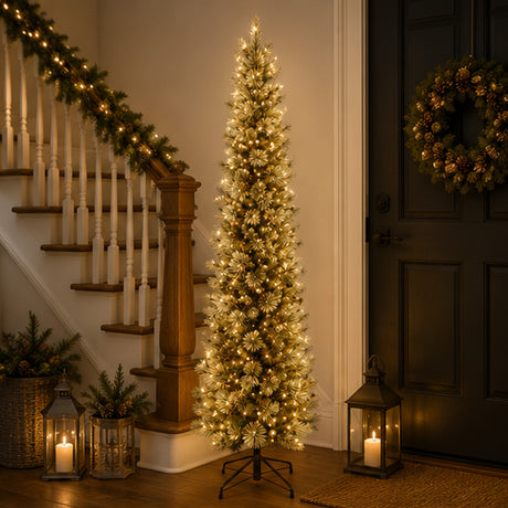 10ft Pre-Lit Carolina Pine Slim Artificial Christmas Tree with Clear Lights