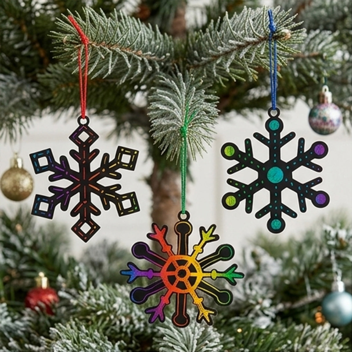 Magic Color Scratch Snowflake Cardstock Christmas Ornaments 24 Pack Craft Kit