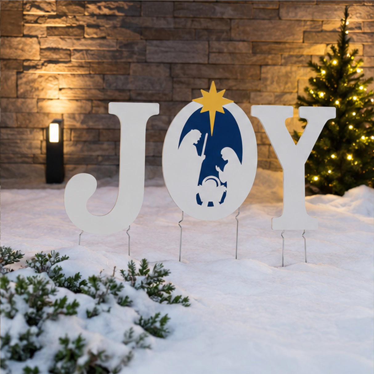 JOY Nativity Yard Stakes Christmas Outdoor Decor 3 Pc Set