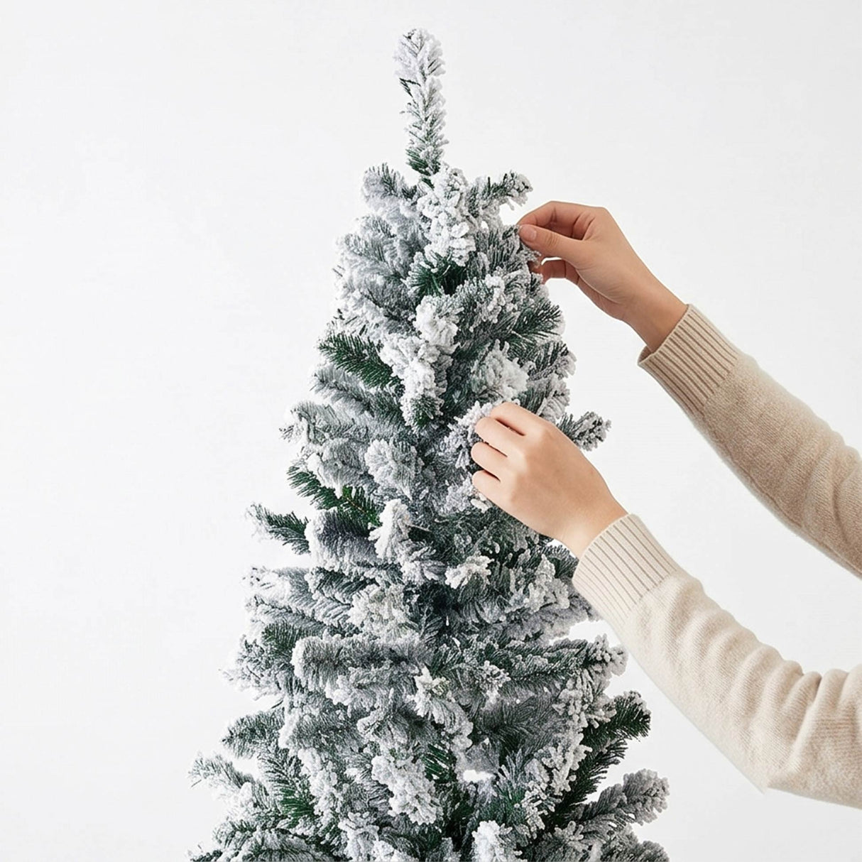 Snow Flocked Artificial Pencil Christmas Tree Slim Space Saving Design