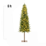 Pre Lit Artificial Alpine Slim Pencil Christmas Tree with LED Lights Stand