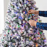 Pre Lit Snow Flocked Pine Christmas Tree with Multicolor LED Lights