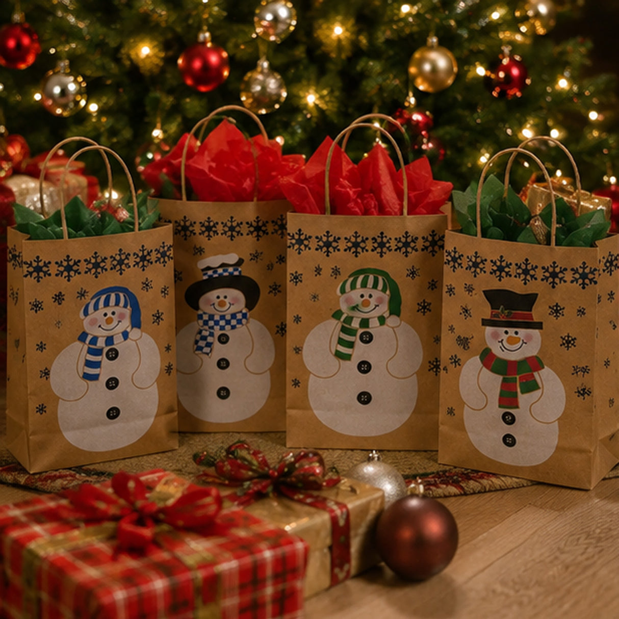Snowman Paper Gift Bags with Handles 12 Ct Christmas Bags