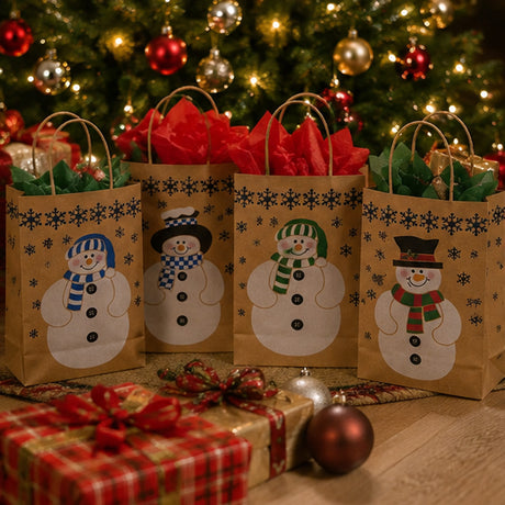 Snowman Paper Gift Bags with Handles 12 Ct Christmas Bags