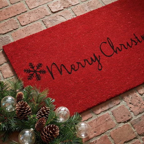 Red Merry Christmas Coir Door Mat 17x29 Inch Holiday Welcome Mat