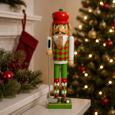 15 Inch Wooden Golf Player Christmas Nutcracker Golfer Holiday Decor