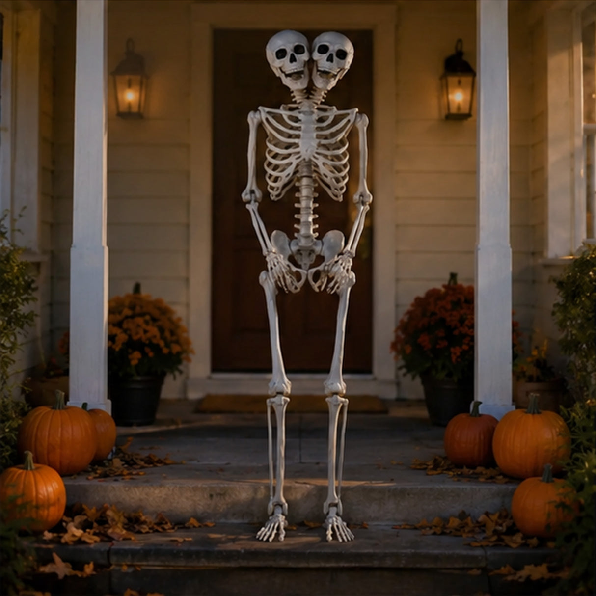 5 ft Two-Headed Life-Size Posable Skeleton Halloween Decoration