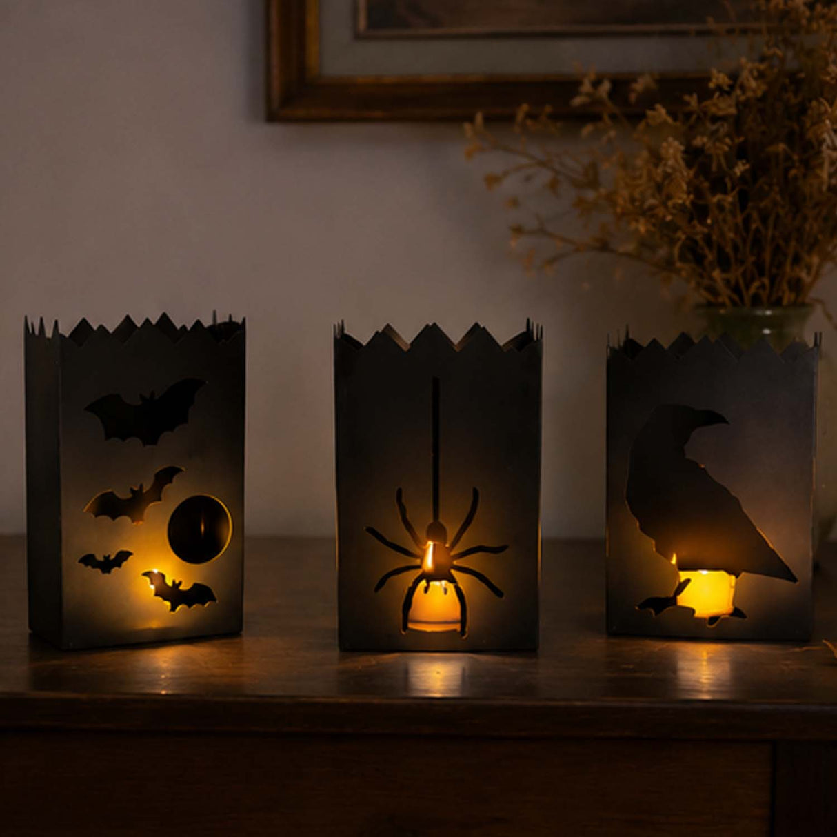 Vintage Metal Luminary Halloween Decorations – 3 Pc Set