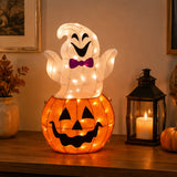 Halloween Pre-Lit Pumpkin and Ghost Lawn Decoration with LED Lights