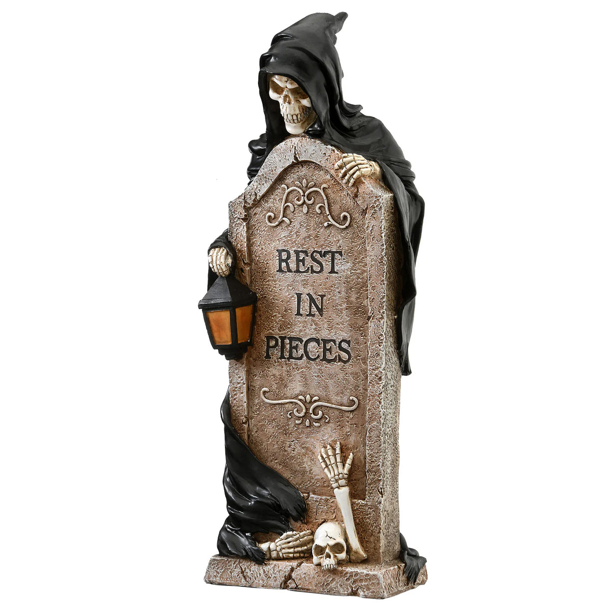 16 in. Halloween Skeleton Grim Reaper Standing with Gravestone Decoration