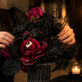 18 in. Halloween Rose Flowers Plant Decoration in a Black Urn