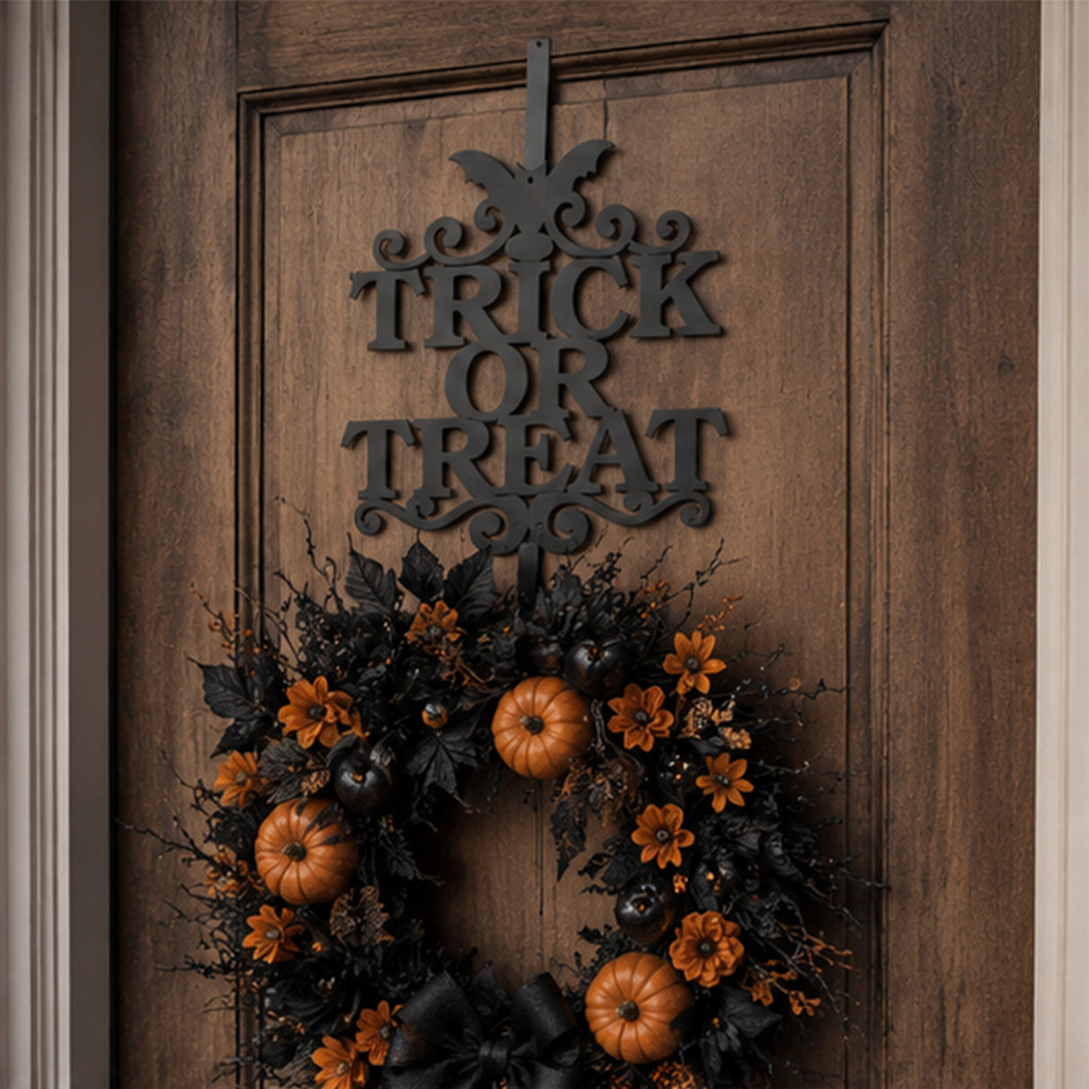 19 in. Halloween “Trick or Treat” Metal Wreath Hanger