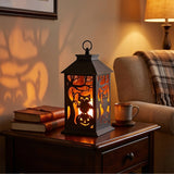 12 in. Halloween Carved Images Lantern with Owls, Pumpkins & Leafless Trees (LED Lights)