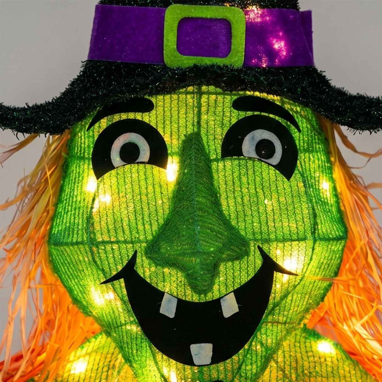 28 in. Halloween Pre-Lit Pumpkin and Witch Lighted Sign Decoration with LED Lights